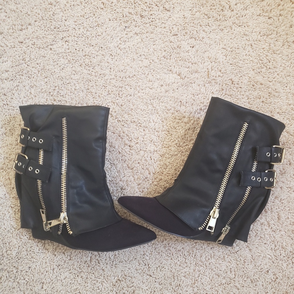 BeBe gold and black booties.